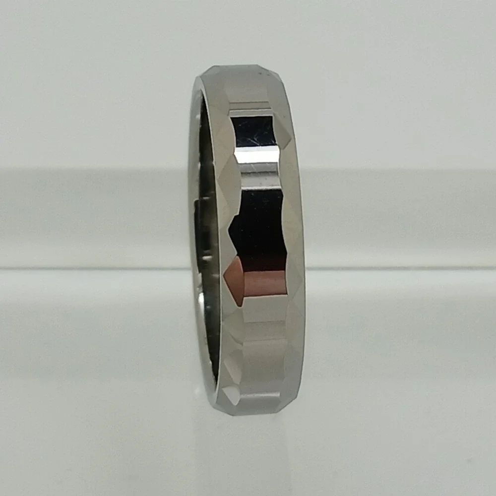 Vintage Tungsten Carbide Faceted Geometric Band Ring Silver‎ 6mm Size 11.25 NOS